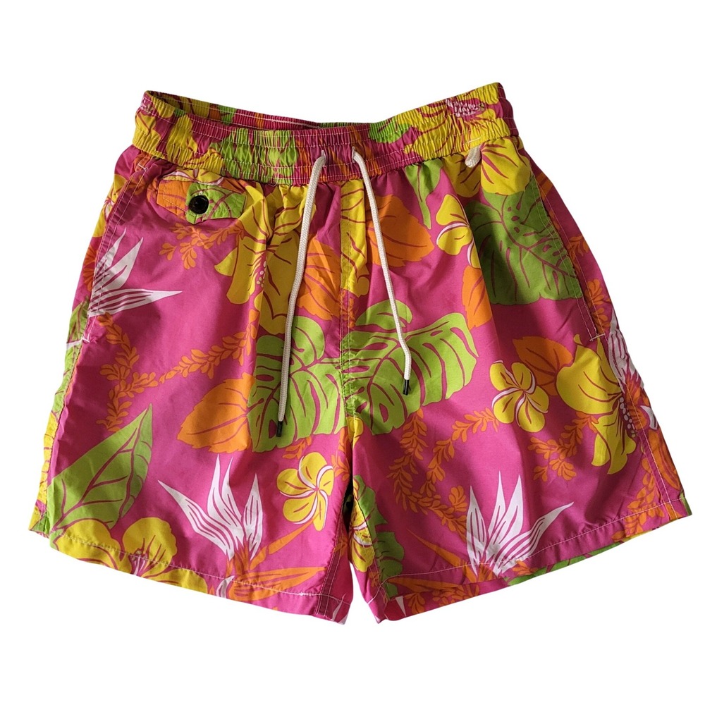 Polo Ralph Lauren Men's M Hawaiian Floral Swim Trunks Pink Green Yellow Vibrant